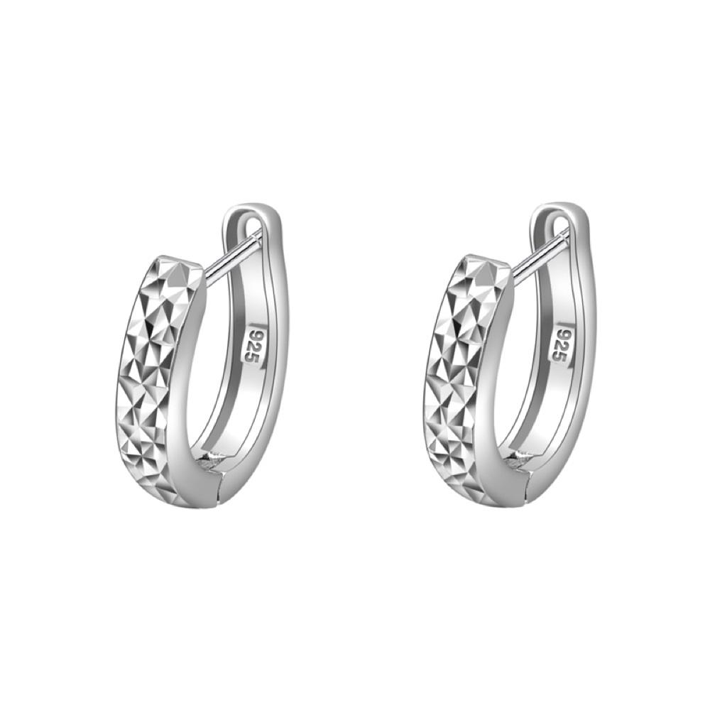 Diamond Cut Huggie Hoop Earrings .925 Silver White Gold HipHopBling