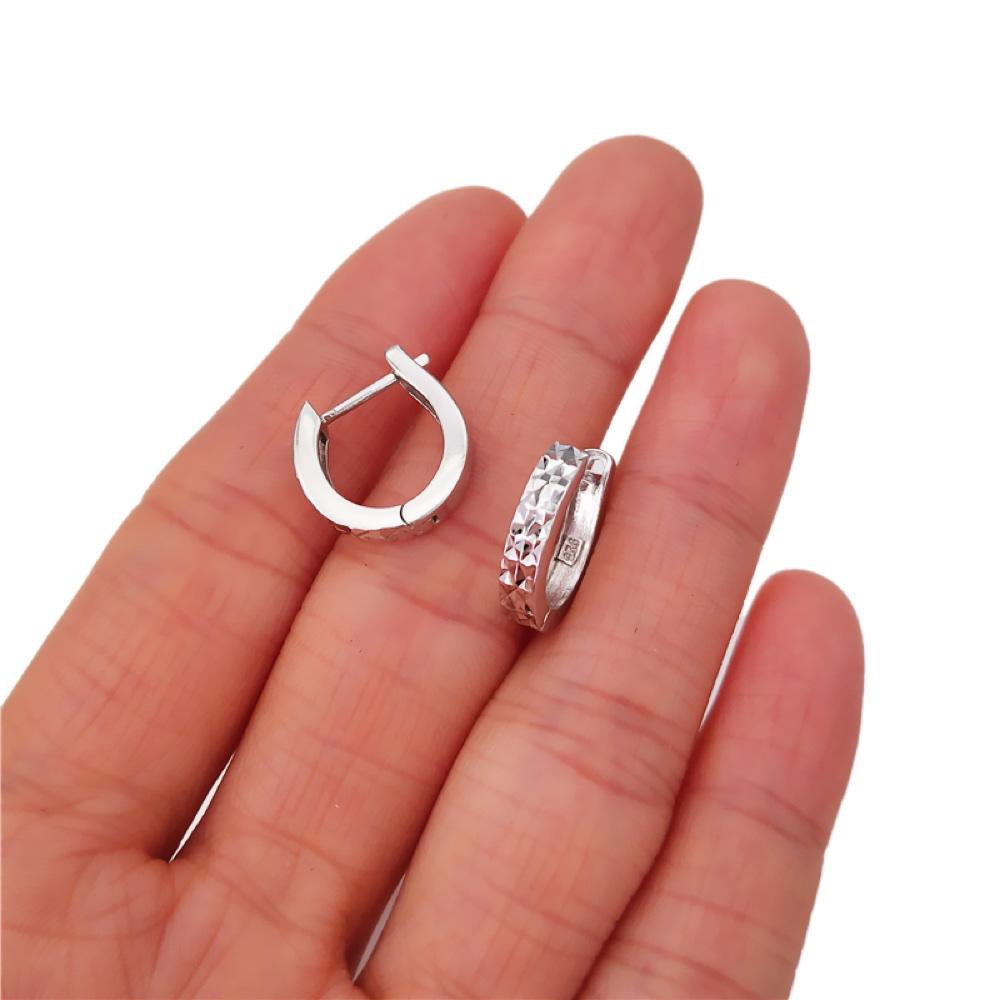 Diamond Cut Huggie Hoop Earrings .925 Silver White Gold HipHopBling