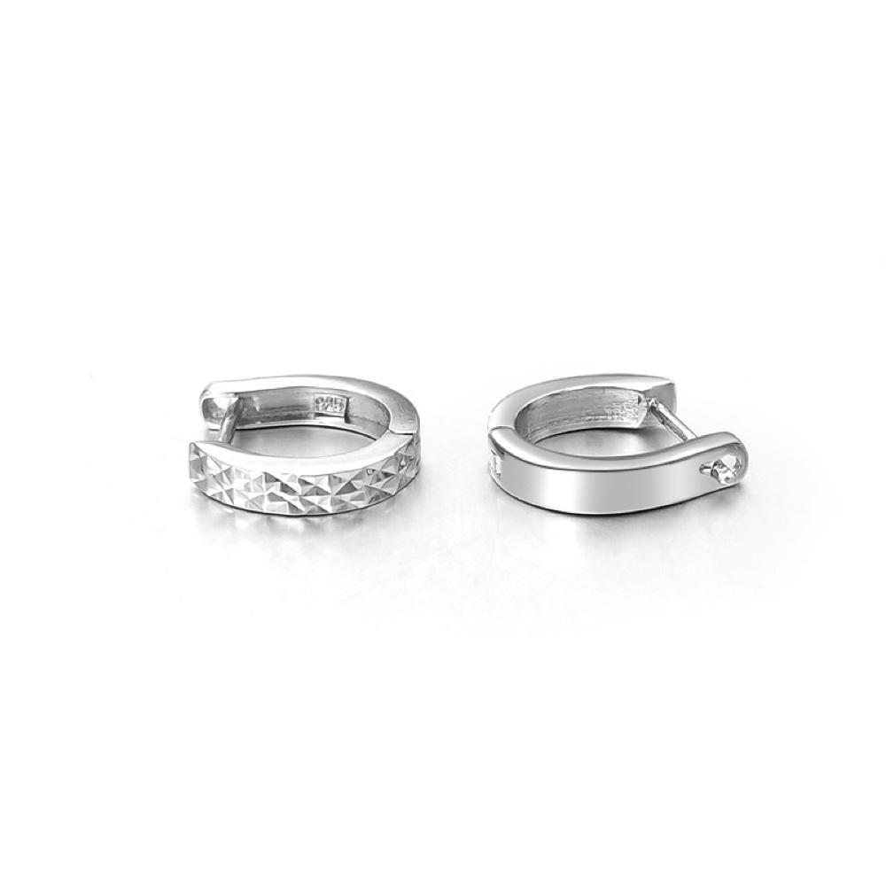 Diamond Cut Huggie Hoop Earrings .925 Silver White Gold HipHopBling