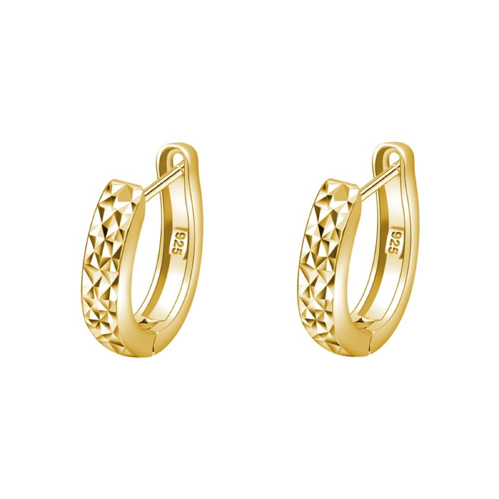 Diamond Cut Huggie Hoop Earrings .925 Silver Yellow Gold HipHopBling