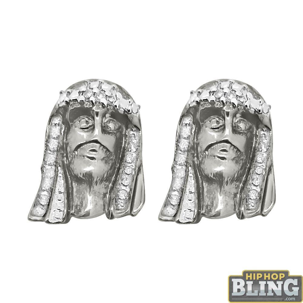 Diamond Jesus Piece Earrings .925 Sterling Silver HipHopBling