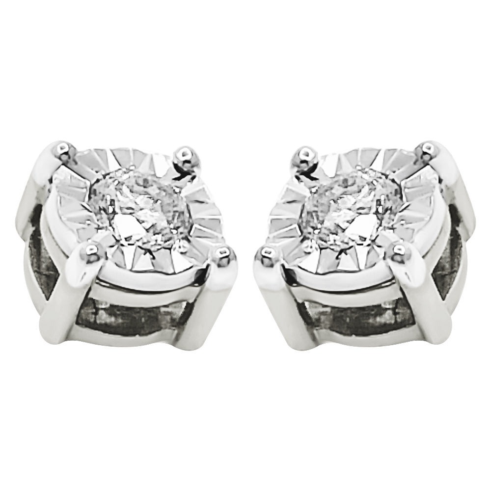 Diamond Stud Earrings Miracle Setting 10K White or Yellow Gold 10K White Gold 3MM HipHopBling