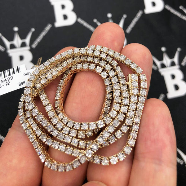 Diamond Tennis Chain in 10K Yellow Gold Miracle Setting – HipHopBling