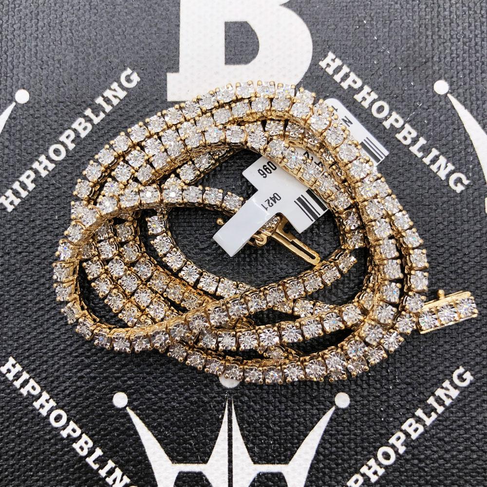 Diamond Tennis Chain in 10K Yellow Gold Miracle Setting HipHopBling