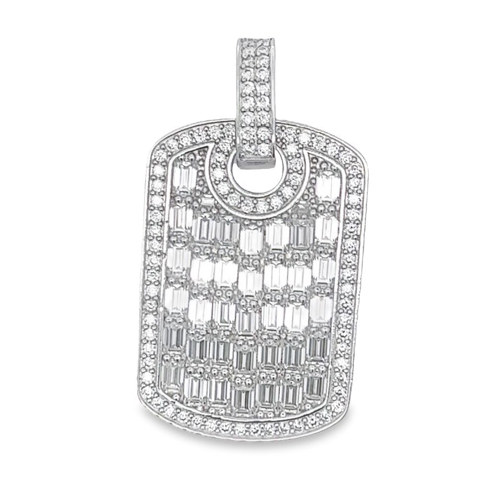 Dog Tag Baguette 7.34cttw VVS Moissanite Pendant .925 Sterling Silver HipHopBling