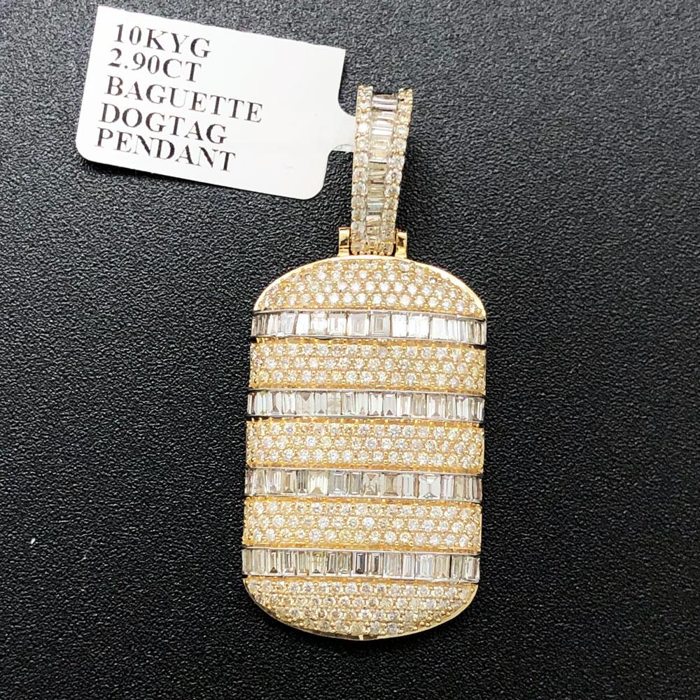 Dog Tag Baguette Diamond Pendant 2.90cttw 10K Yellow Gold HipHopBling