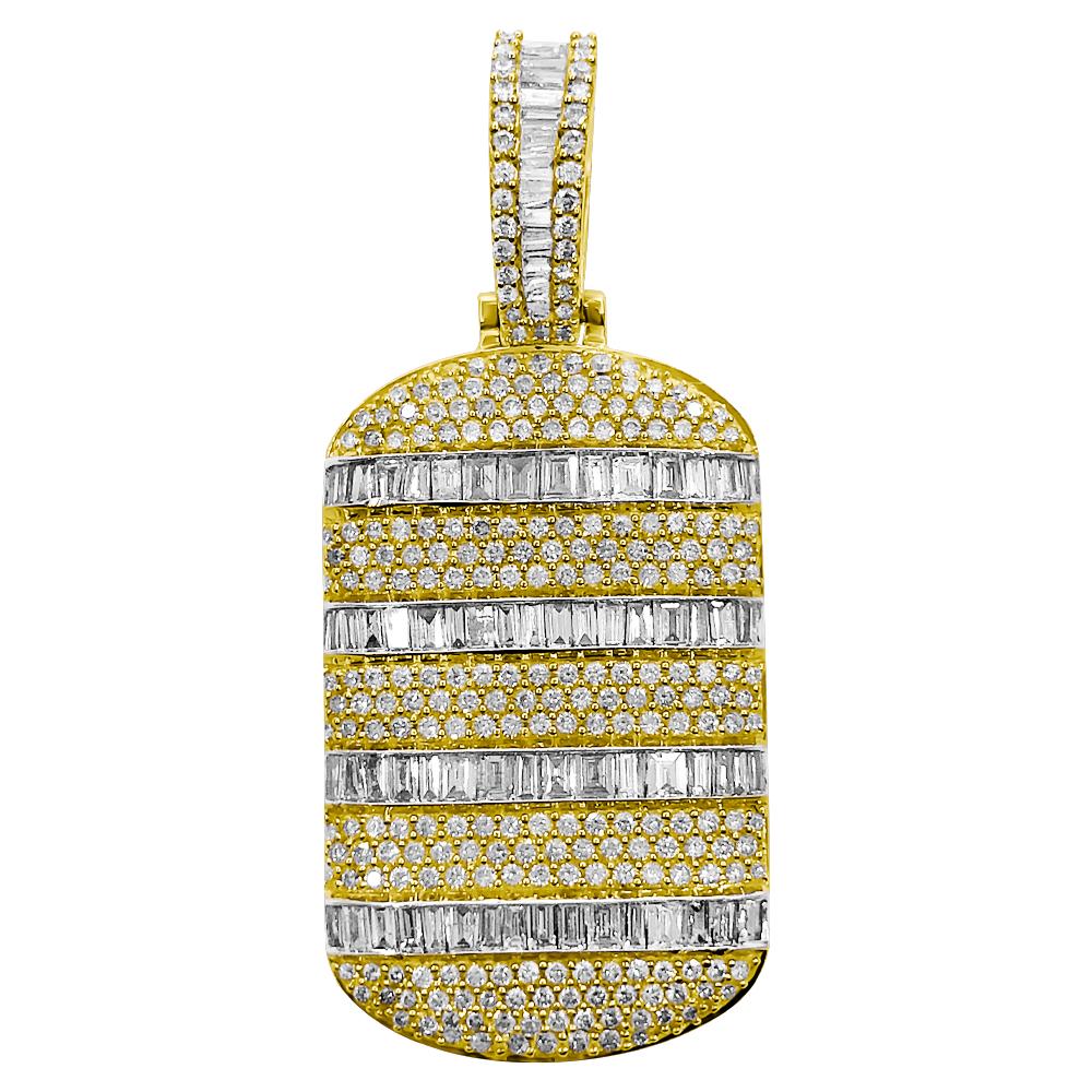 Dog Tag Baguette Diamond Pendant 2.90cttw 10K Yellow Gold HipHopBling