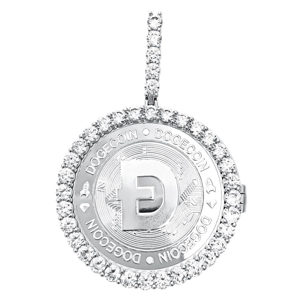Dogecoin Coin Iced Out Frame Pendant V6 Yellow Gold Tennis CZ Frame HipHopBling