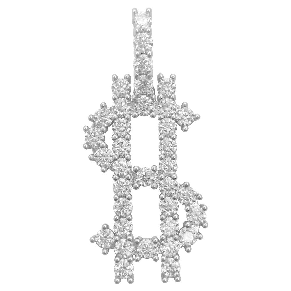 Dollar Sign 3.40 Carat VVS Moissanite Pendant .925 Sterling Silver HipHopBling