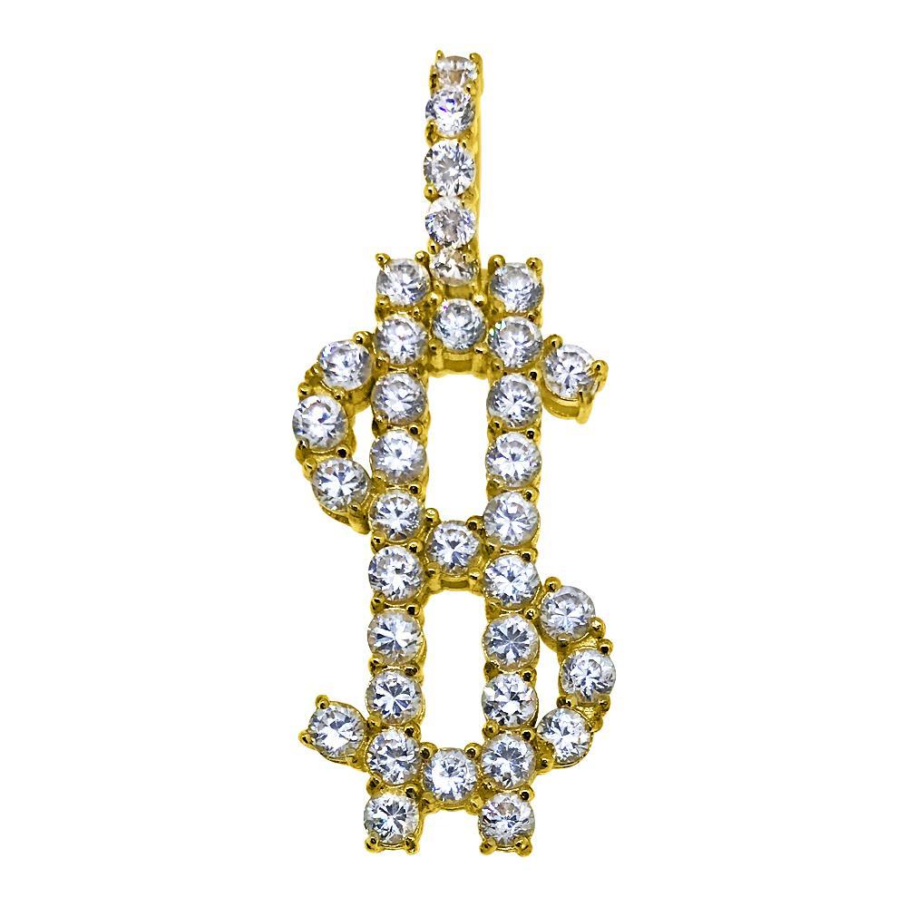 Dollar Sign Bling Bling Pendant 3MM CZ Gold Steel Pendant Only HipHopBling