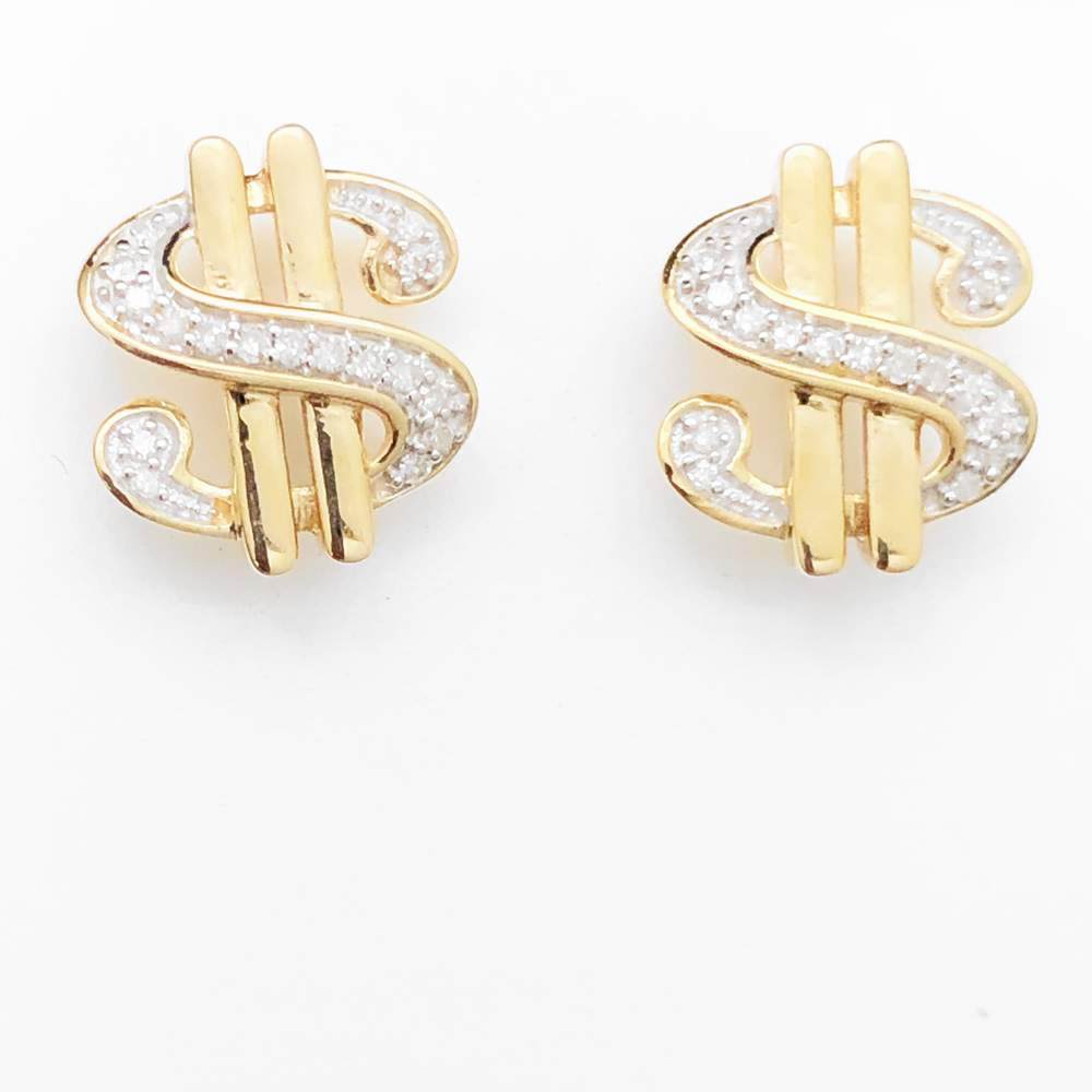 $ Dollar Sign Diamond Earrings .10cttw 10K Yellow Gold 10K Yellow Gold HipHopBling