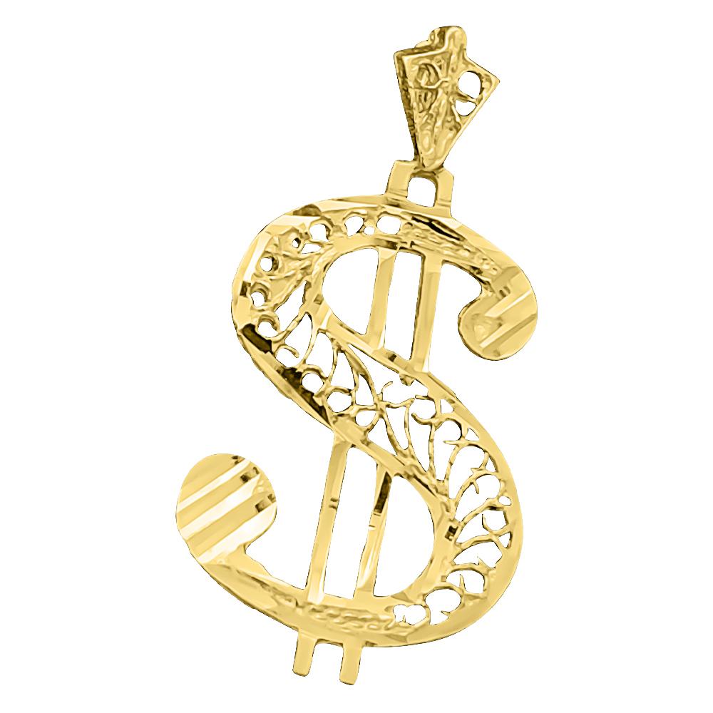 Dollar Sign Filligree DC 10K Yellow Gold Pendant HipHopBling