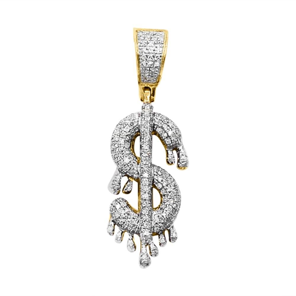 Dollar Sign Money Drip Diamond Pendant .42cttw 10K Yellow Gold HipHopBling