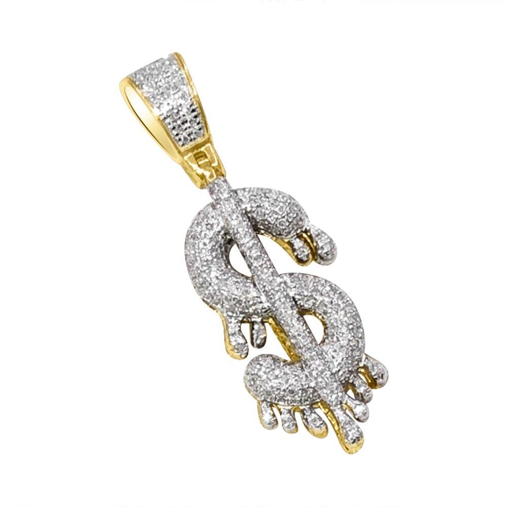 Dollar Sign Money Drip Diamond Pendant .42cttw 10K Yellow Gold HipHopBling
