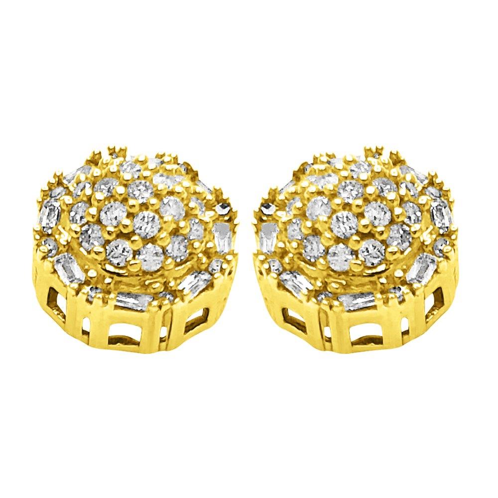 Domed Baguette Circle Diamond Earrings .33cttw 10K Yellow Gold HipHopBling