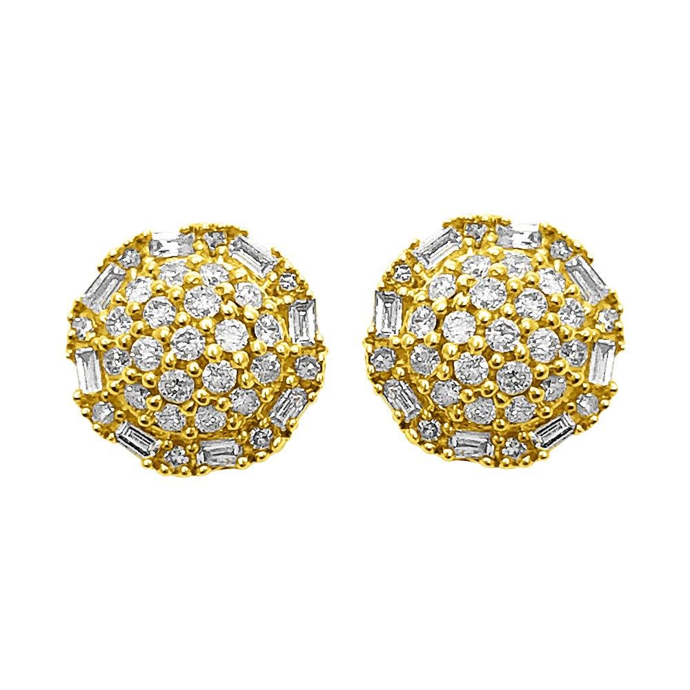 Domed Baguette Circle Diamond Earrings .33cttw 10K Yellow Gold HipHopBling