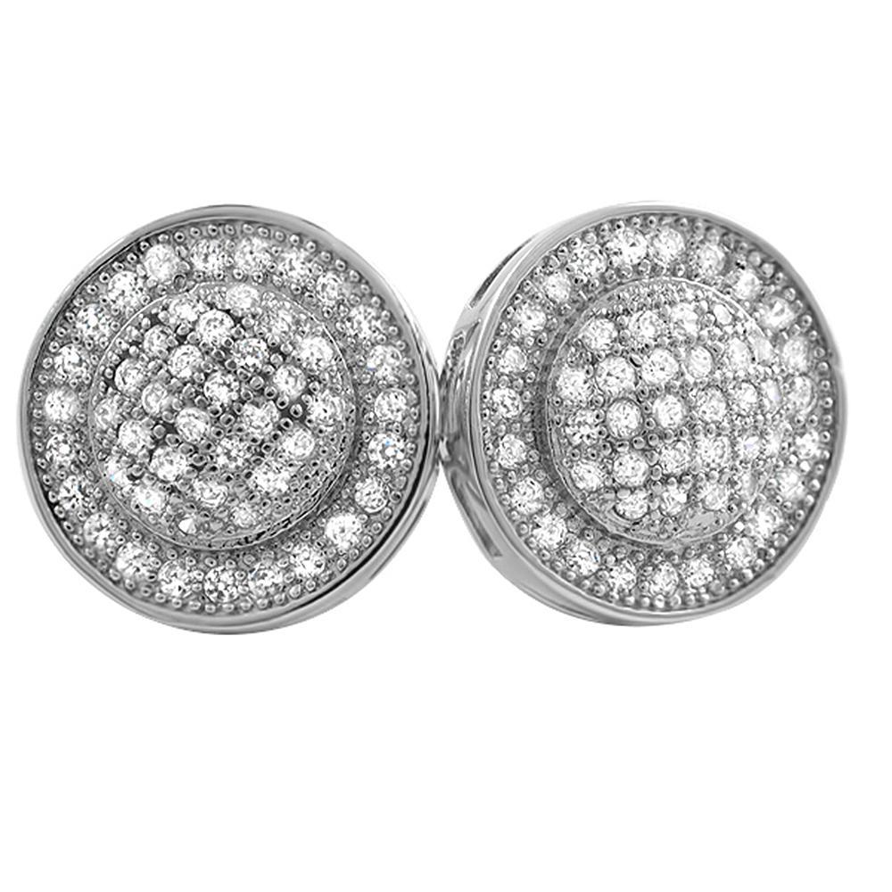 Domed Circle M CZ Micro Pave Bling Bling Earrings HipHopBling