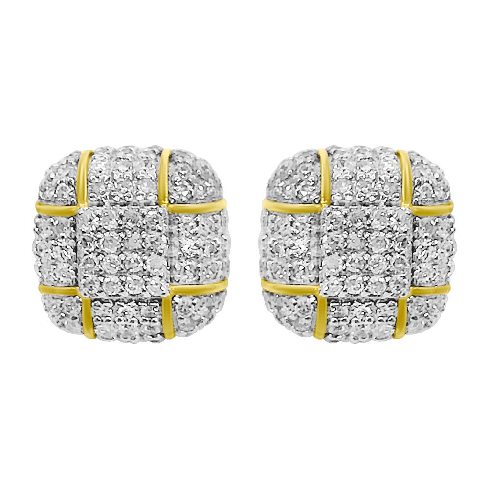 Domed Cushion Diamond Earrings .58cttw 10K Yellow Gold HipHopBling