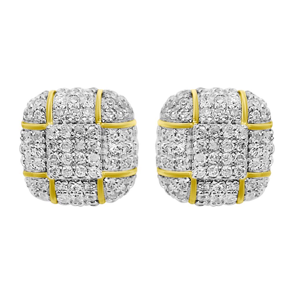Domed Cushion Diamond Earrings .58cttw 10K Yellow Gold HipHopBling