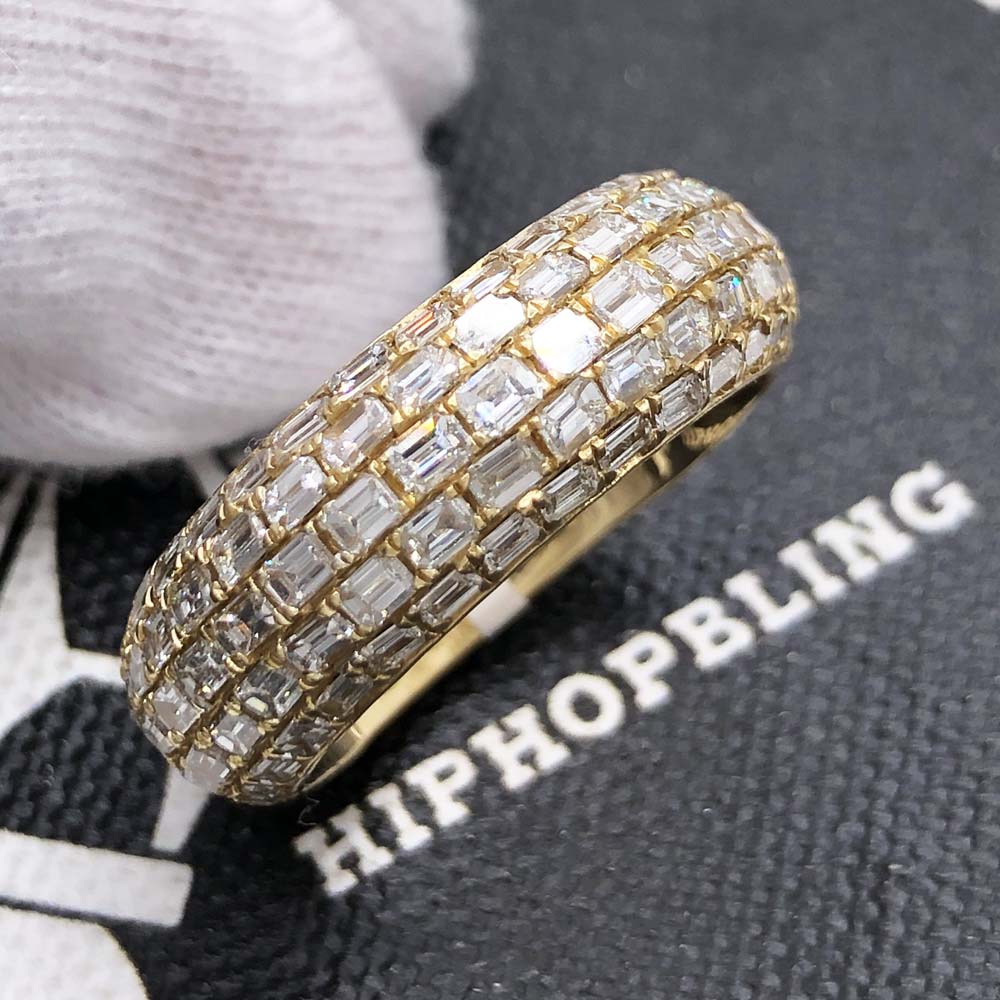 Domed Emerald Cut Eternity Band Diamond Ring 3.46cttw 14K Yellow Gold HipHopBling