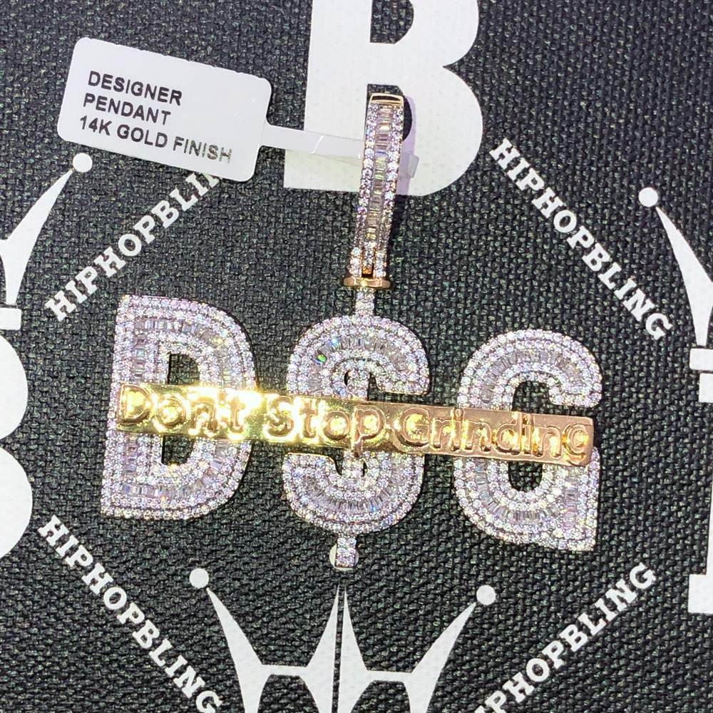 Dont Stop Grinding CZ Hip Hop Bling Bling Pendant Yellow Gold HipHopBling