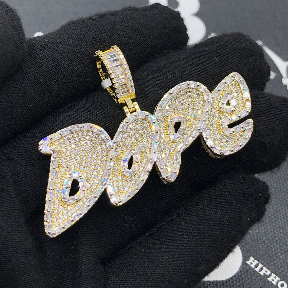 DOPE 3D Baguette VVS CZ Hip Hop Iced Out Pendant Yellow Gold HipHopBling