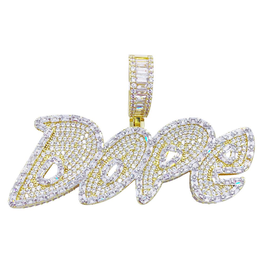 DOPE 3D Baguette VVS CZ Hip Hop Iced Out Pendant Yellow Gold HipHopBling