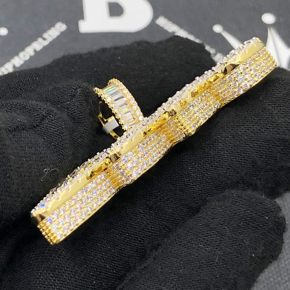 DOPE 3D Baguette VVS CZ Hip Hop Iced Out Pendant Yellow Gold HipHopBling