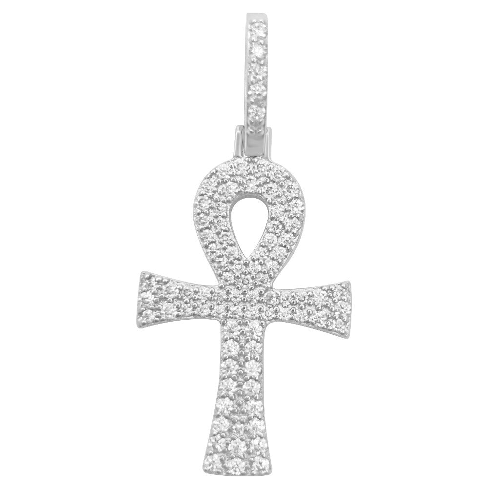 Double Ankh Cross .90 Carat VVS Moissanite Pendant .925 Sterling Silver HipHopBling