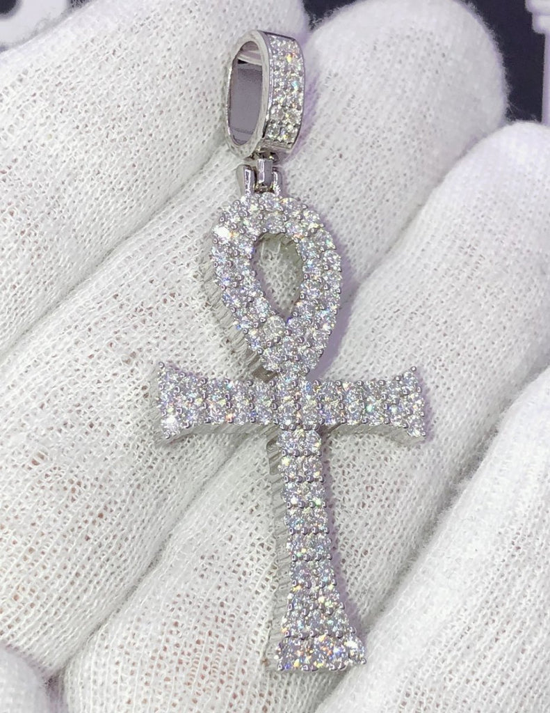 Double Ankh Cross VVS Moissanite Pendant .925 Sterling Silver HipHopBling