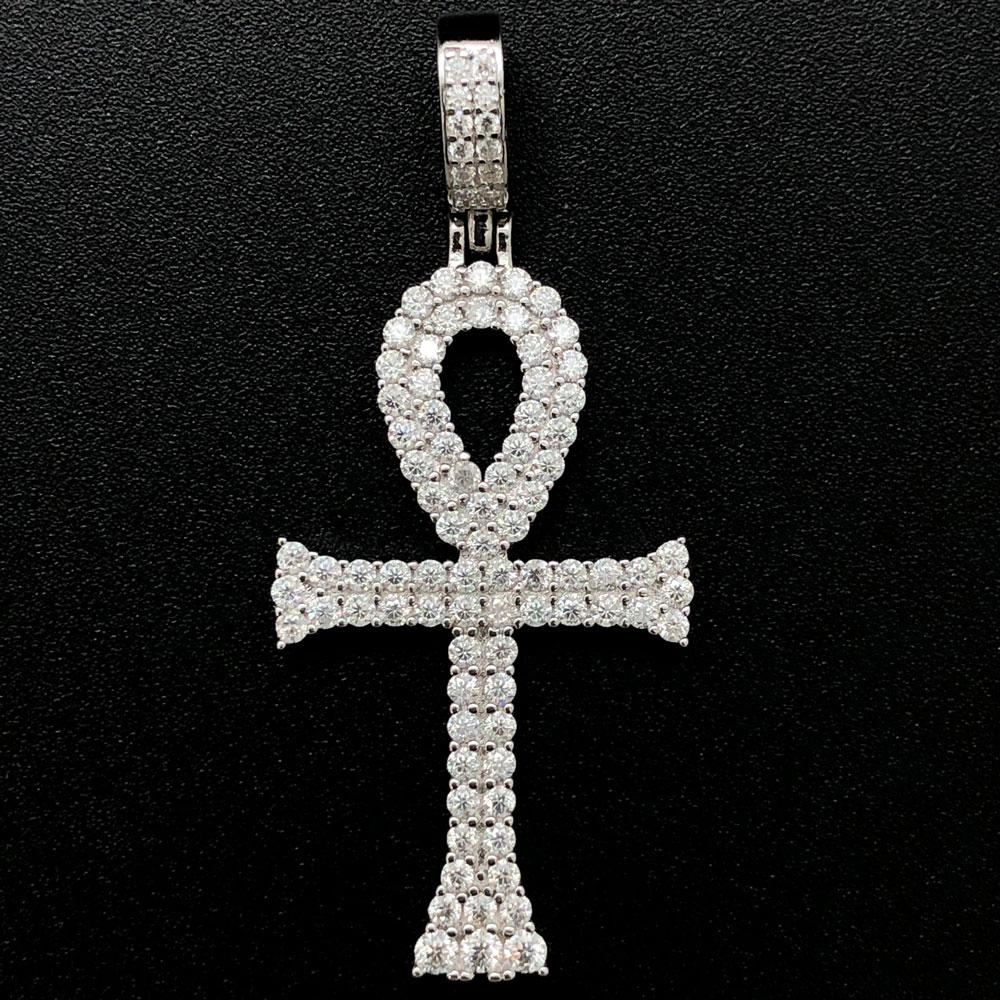 Double Ankh Cross VVS Moissanite Pendant .925 Sterling Silver HipHopBling
