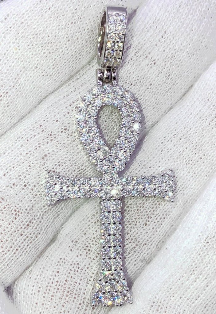 Double Ankh Cross VVS Moissanite Pendant .925 Sterling Silver HipHopBling