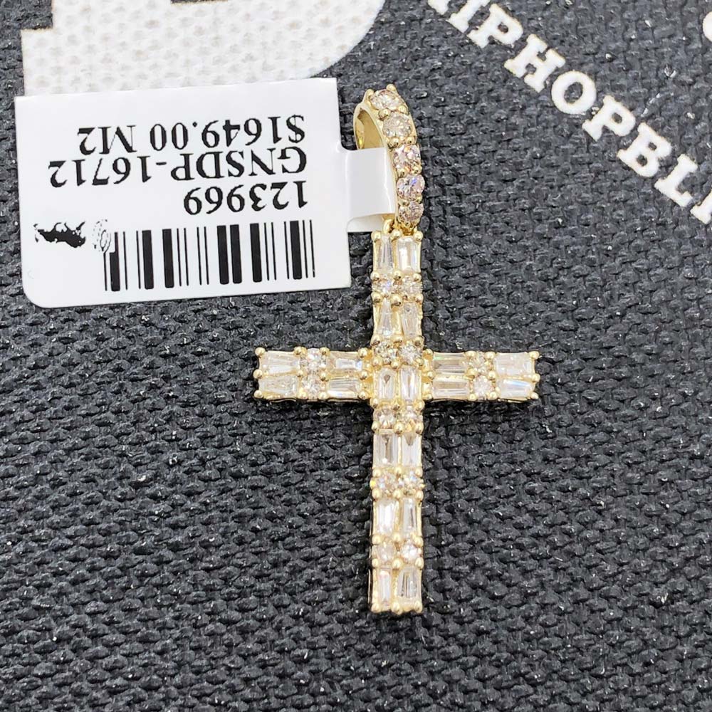 Double Baguette Cross Diamond Pendant .58cttw 10K Yellow Gold HipHopBling