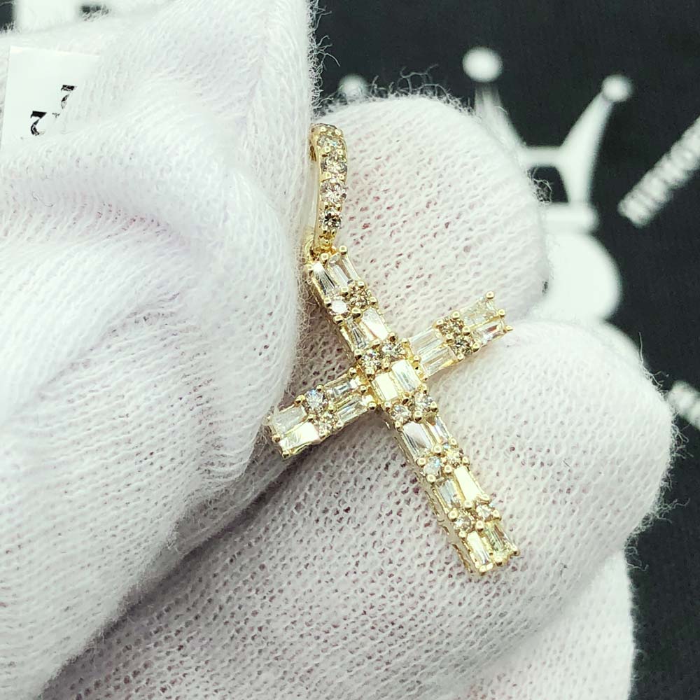 Double Baguette Cross Diamond Pendant .58cttw 10K Yellow Gold HipHopBling