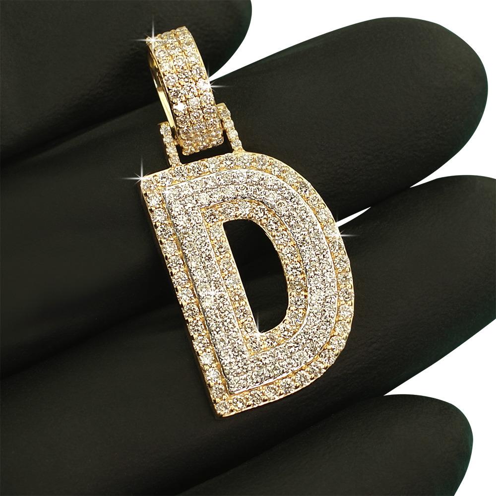 Double Block Letter Initial Diamond Pendant 10K Yellow Gold A HipHopBling