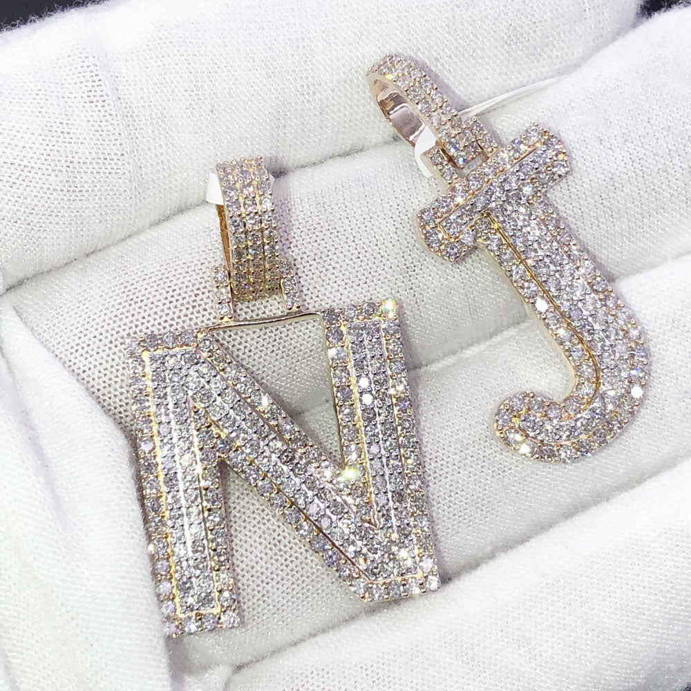Double Block Letter Initial Diamond Pendant 10K Yellow Gold A HipHopBling