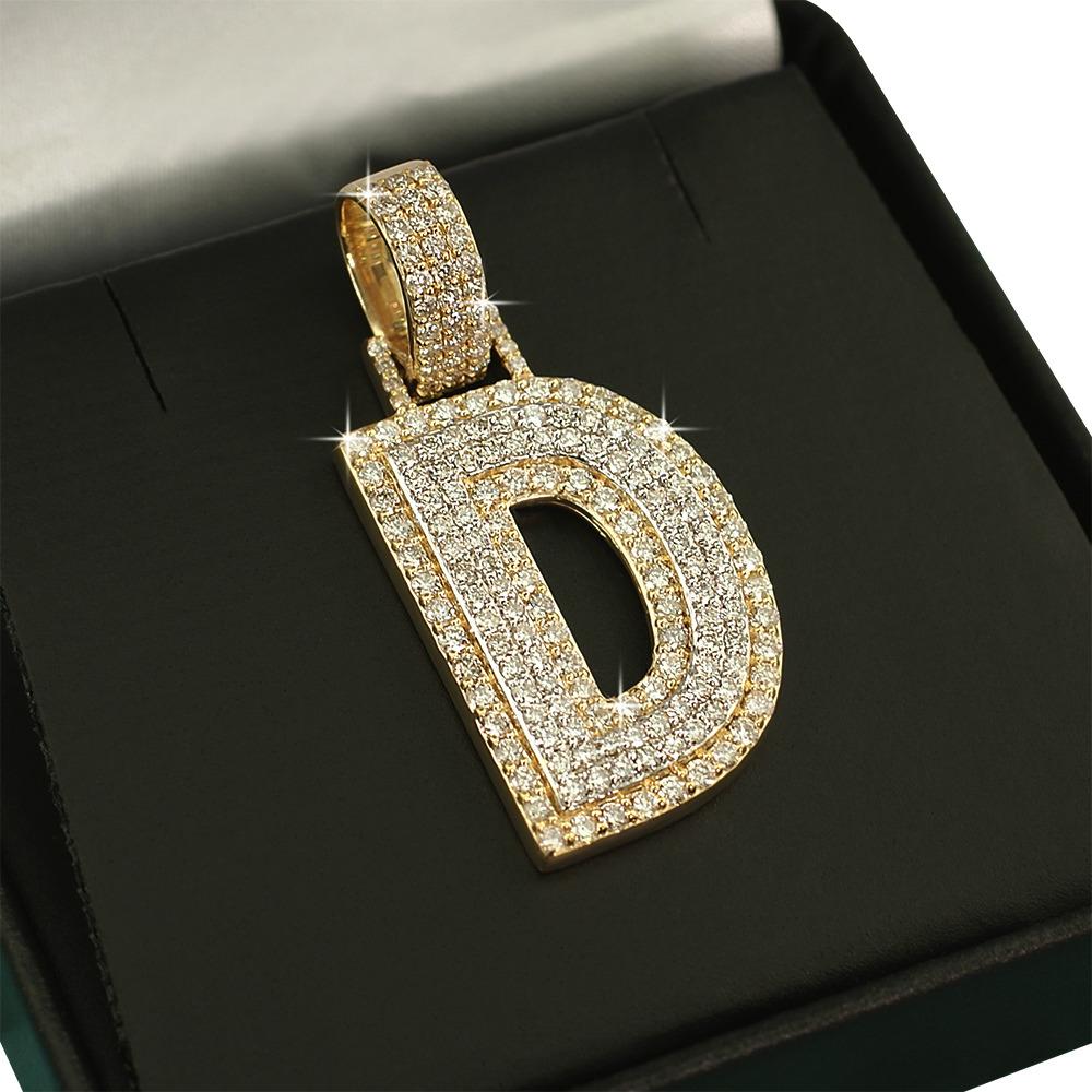 Double Block Letter Initial Diamond Pendant 10K Yellow Gold HipHopBling