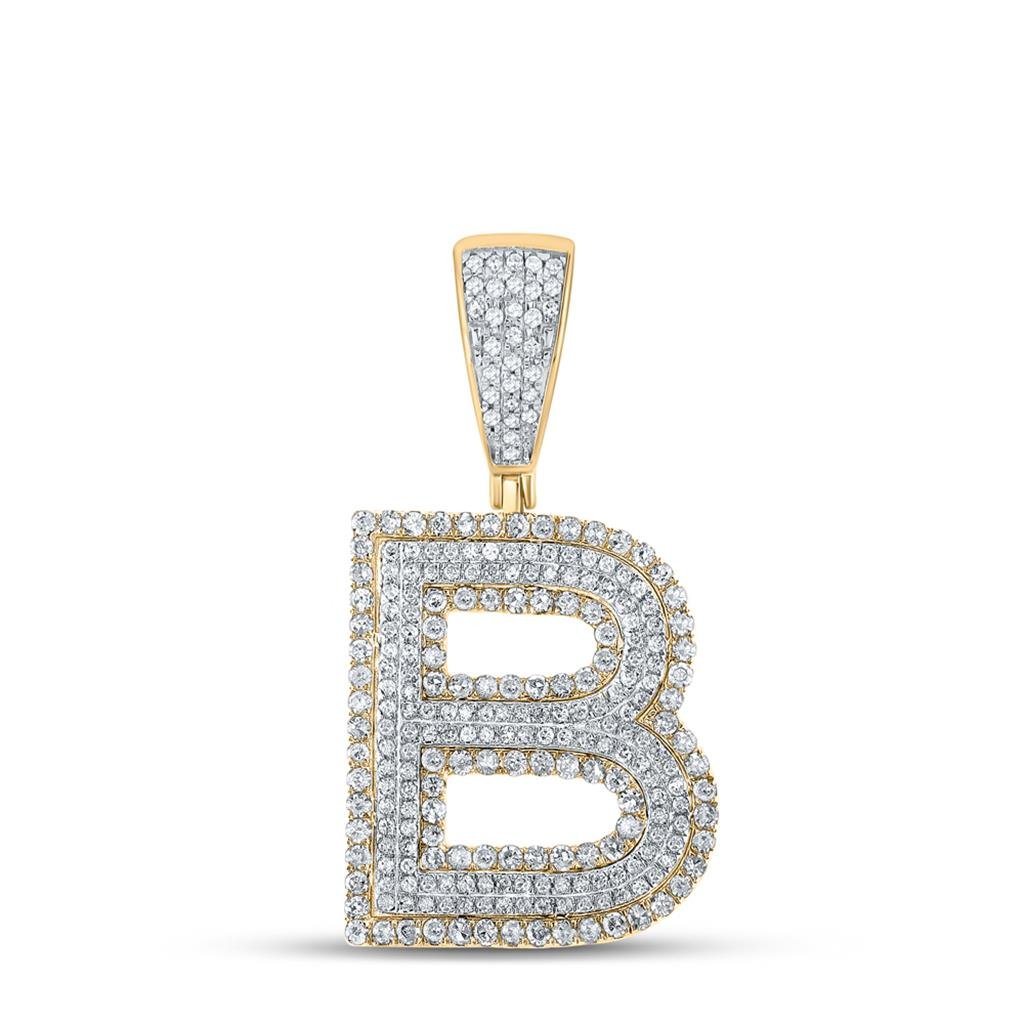 Double Block Letter Initial Diamond Pendant A - Z 10K Yellow Gold B HipHopBling