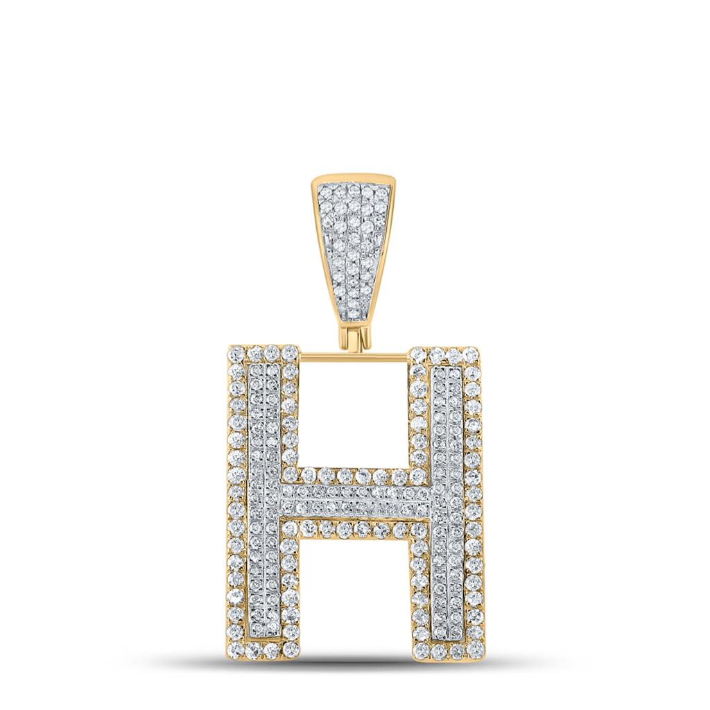 Double Block Letter Initial Diamond Pendant A - Z 10K Yellow Gold H HipHopBling