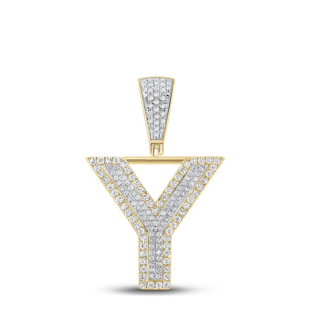 Double Block Letter Initial Diamond Pendant A - Z 10K Yellow Gold Y HipHopBling