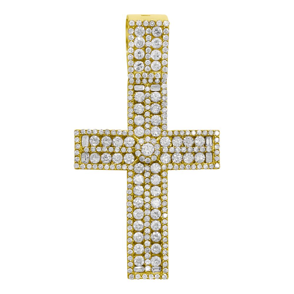 Double Channel Set Cross Diamond Pendant 2.92cttw 10K Yellow Gold HipHopBling