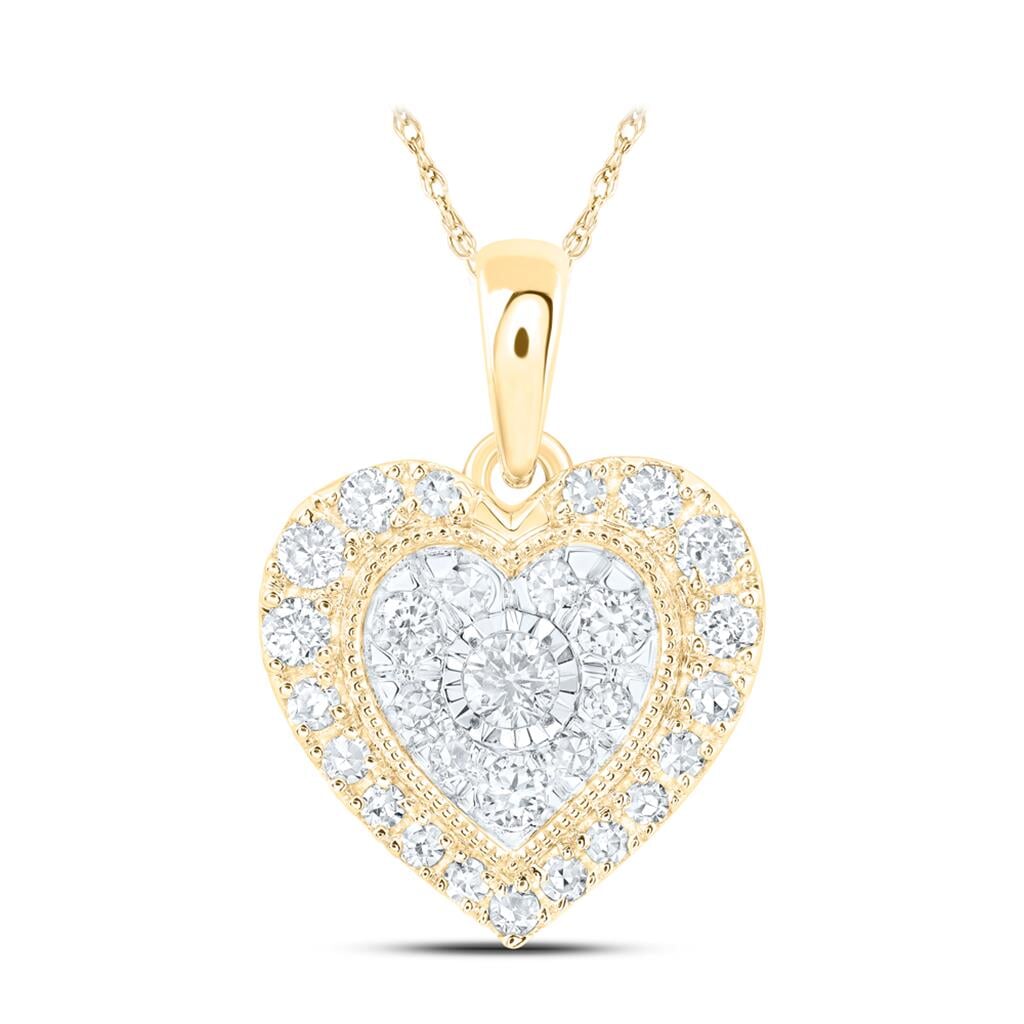 Double Heart Diamond Pendant 10K Gold 10K Yellow Gold HipHopBling