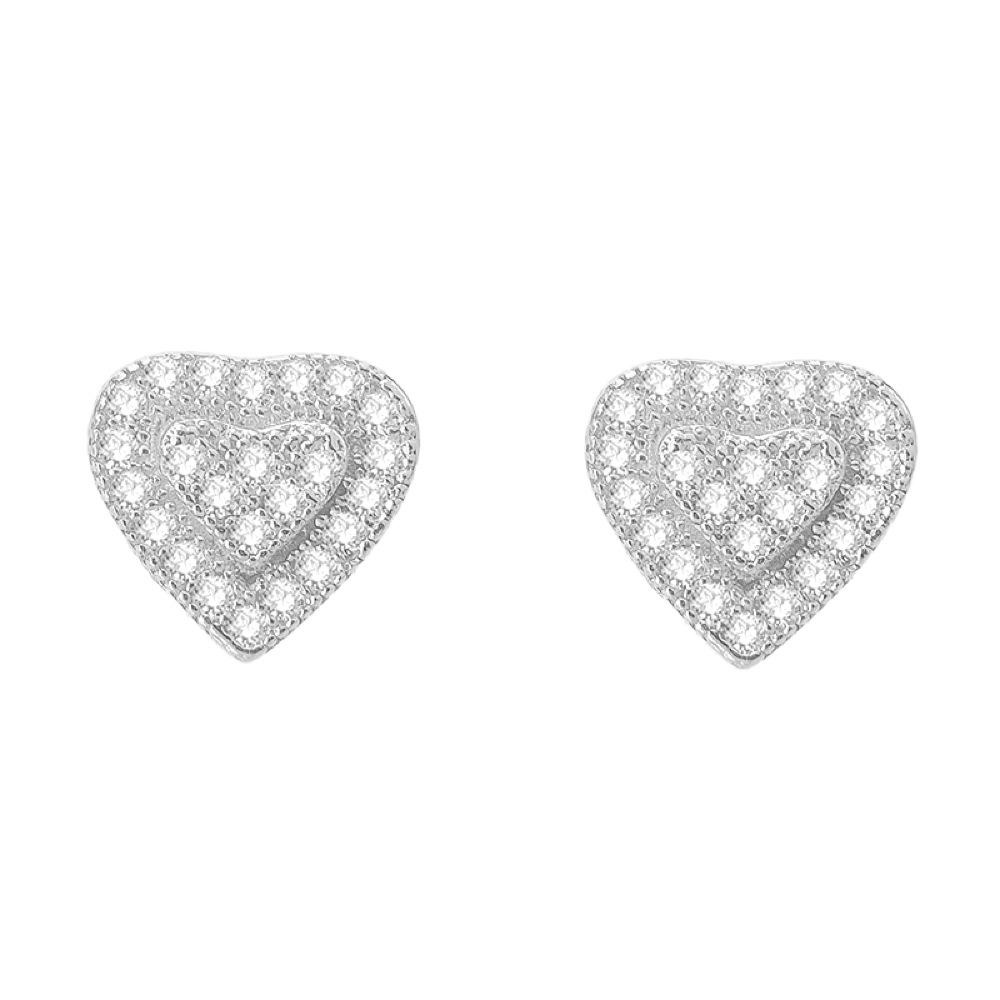 Double Heart VVS Moissanite Earrings .925 Sterling Silver White Gold HipHopBling