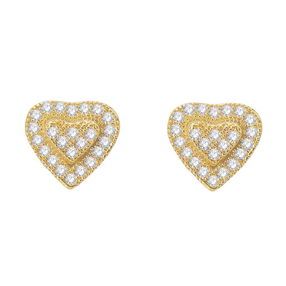 Double Heart VVS Moissanite Earrings .925 Sterling Silver Yellow Gold HipHopBling