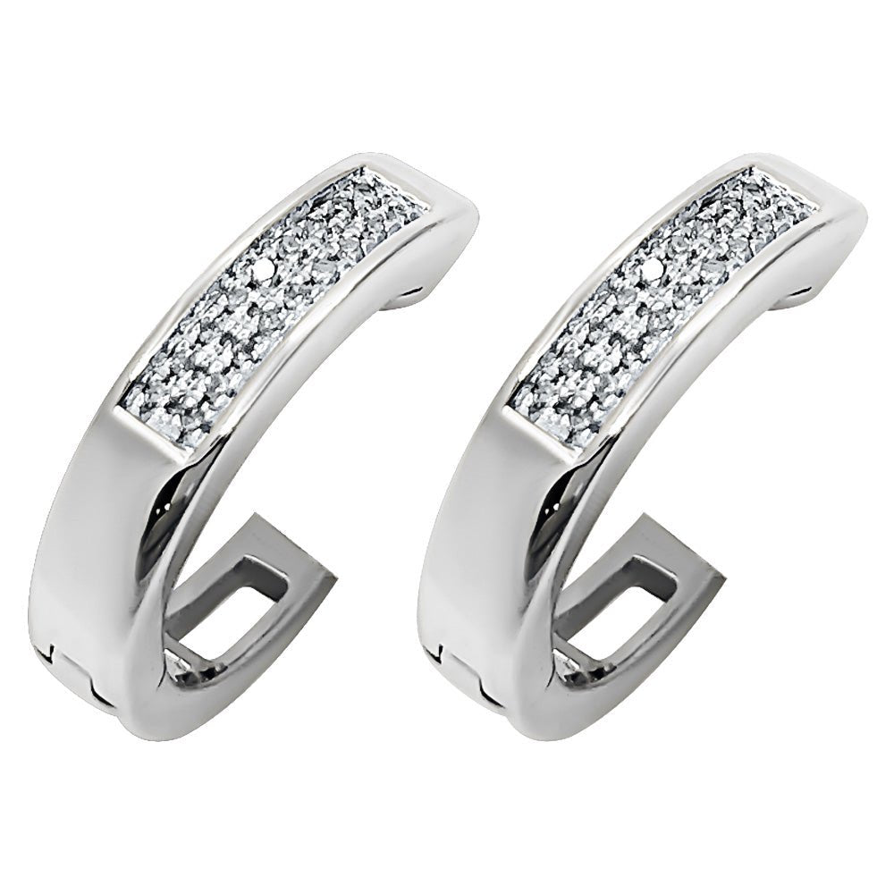 Double Hoop .06cttw Diamond Earrings .925 Sterling Silver HipHopBling