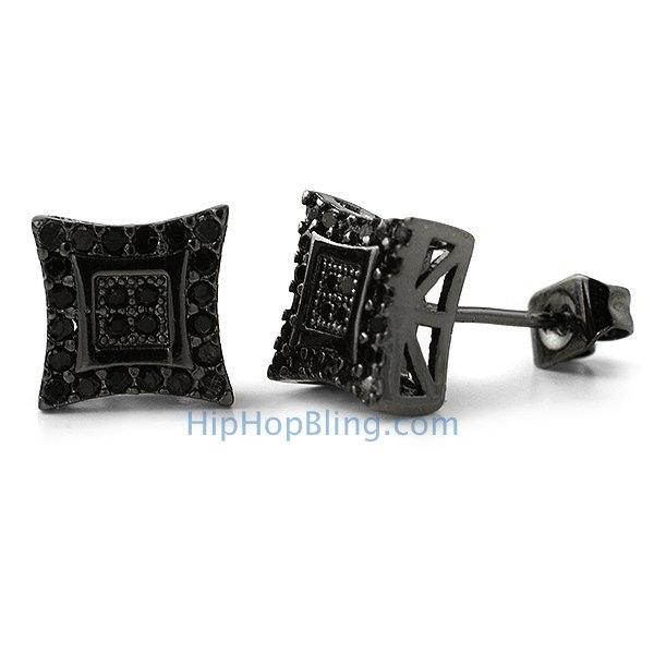 Double Kite M Black CZ Micro Pave Earrings HipHopBling