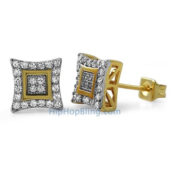 Double Kite M Gold CZ Micro Pave Earrings HipHopBling