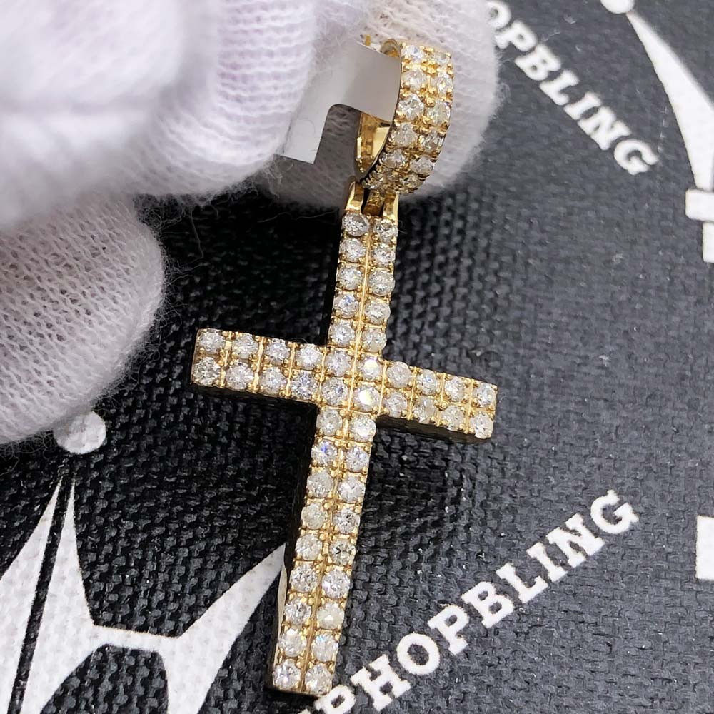 Double Row Cross Diamond Pendant 1.20cttw 10K Yellow Gold HipHopBling