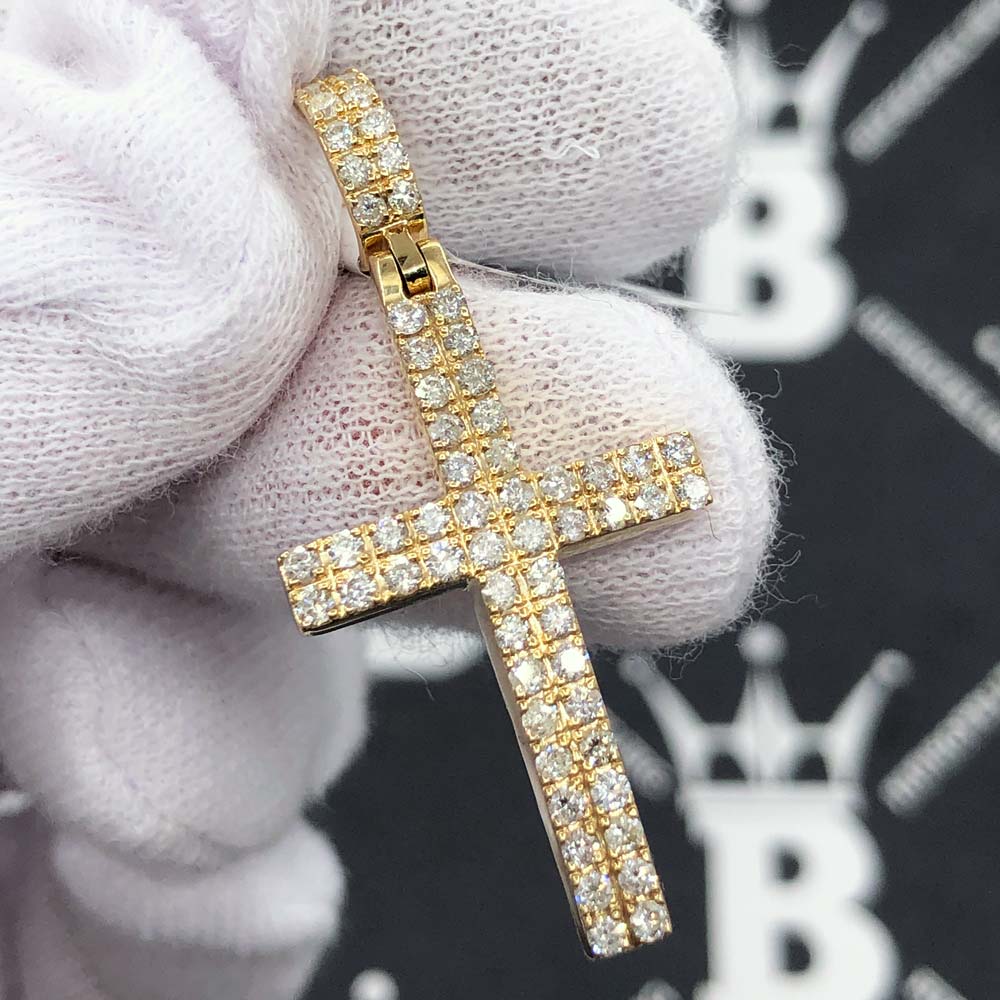 Double Row Cross Diamond Pendant 1.20cttw 10K Yellow Gold HipHopBling