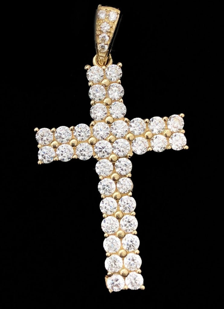 Double Tennis Cross VVS CZ Pendant 10K Yellow Gold HipHopBling